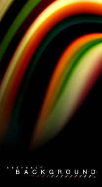 Sıvı gökkuşağı renkleri siyah arka plan üzerinde vektör dalga çizgiler ve kıvrımlar