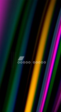 Sıvı gökkuşağı renkleri siyah arka plan üzerinde vektör dalga çizgiler ve kıvrımlar