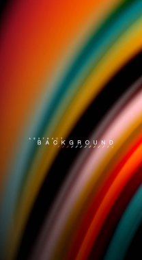 Sıvı gökkuşağı renkleri siyah arka plan üzerinde vektör dalga çizgiler ve kıvrımlar