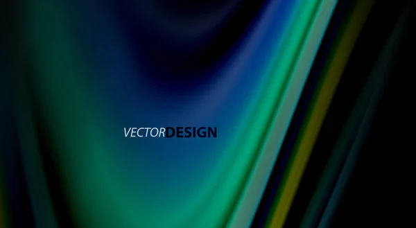 Fluidos colores del arco iris sobre fondo negro, líneas de onda vectorial y remolinos — Vector de stock