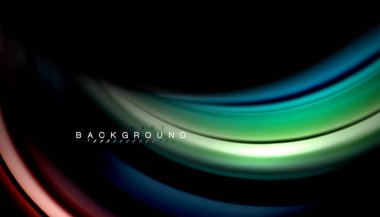 Siyah arkaplanda soyut dalga çizgileri sıvı gökkuşağı stili renk çizgileri