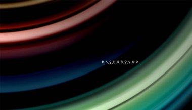 Siyah arkaplanda soyut dalga çizgileri sıvı gökkuşağı stili renk çizgileri