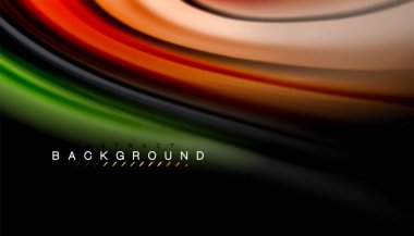 Siyah arkaplanda soyut dalga çizgileri sıvı gökkuşağı stili renk çizgileri