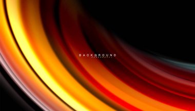 Siyah arkaplanda soyut dalga çizgileri sıvı gökkuşağı stili renk çizgileri