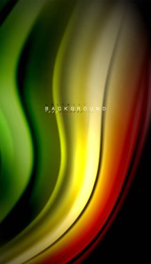 Dalga satırları sıvı gökkuşağı tarzı renk çizgili siyah arka plan üzerine soyut. Sunum, app duvar kağıdı, başlık sayfası veya poster için sanatsal illüstrasyon vektör