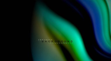 Sıvı gökkuşağı renkleri siyah arka plan üzerinde vektör dalga çizgiler ve kıvrımlar