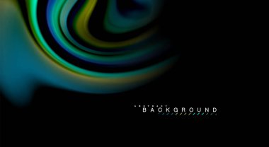 Sıvı gökkuşağı renkleri siyah arka plan üzerinde vektör dalga çizgiler ve kıvrımlar