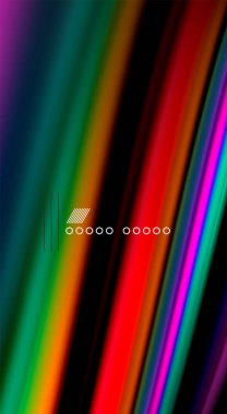 Sıvı gökkuşağı renkleri siyah arka plan üzerinde vektör dalga çizgiler ve kıvrımlar