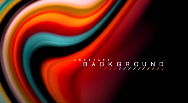 Sıvı gökkuşağı renkleri siyah arka plan üzerinde vektör dalga çizgiler ve kıvrımlar