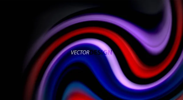 Fluidos colores del arco iris sobre fondo negro, líneas de onda vectorial y remolinos — Vector de stock