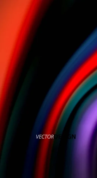 Culori fluide curcubeu pe fundal negru, linii de unde vectoriale și vârtejuri — Vector de stoc