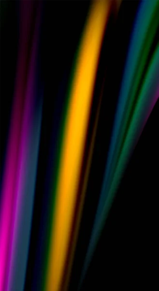 Fluidos colores del arco iris sobre fondo negro, líneas de onda vectorial y remolinos — Archivo Imágenes Vectoriales