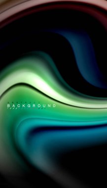 Siyah arkaplanda soyut dalga çizgileri sıvı gökkuşağı stili renk çizgileri