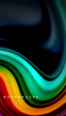 Siyah arkaplanda soyut dalga çizgileri sıvı gökkuşağı stili renk çizgileri