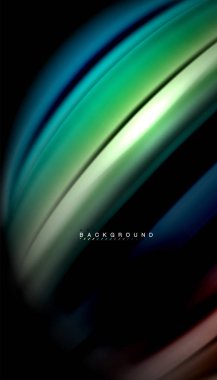 Siyah arkaplanda soyut dalga çizgileri sıvı gökkuşağı stili renk çizgileri