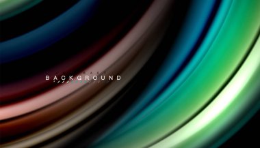 Siyah arkaplanda soyut dalga çizgileri sıvı gökkuşağı stili renk çizgileri