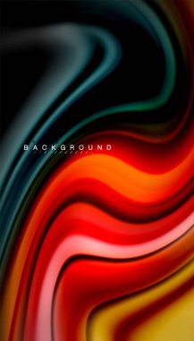 Siyah arkaplanda soyut dalga çizgileri sıvı gökkuşağı stili renk çizgileri