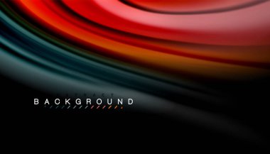 Siyah arkaplanda soyut dalga çizgileri sıvı gökkuşağı stili renk çizgileri