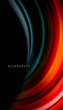 Siyah arkaplanda soyut dalga çizgileri sıvı gökkuşağı stili renk çizgileri