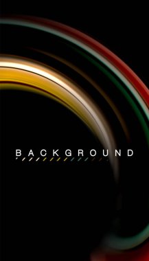 Dalga satırları sıvı gökkuşağı tarzı renk çizgili siyah arka plan üzerine soyut. Sunum, app duvar kağıdı, başlık sayfası veya poster için sanatsal illüstrasyon vektör