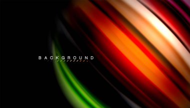 Siyah arkaplanda soyut dalga çizgileri sıvı gökkuşağı stili renk çizgileri