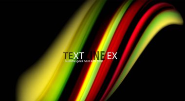 Sıvı gökkuşağı renkleri siyah arka plan üzerinde vektör dalga çizgiler ve kıvrımlar