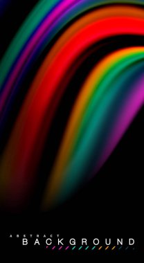 Sıvı gökkuşağı renkleri siyah arka plan üzerinde vektör dalga çizgiler ve kıvrımlar