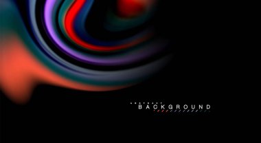 Sıvı gökkuşağı renkleri siyah arka plan üzerinde vektör dalga çizgiler ve kıvrımlar