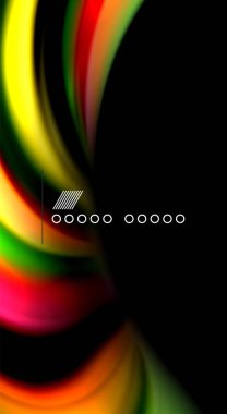 Dalga satırları sıvı gökkuşağı tarzı renk çizgili siyah arka plan üzerine soyut. Sunum, app duvar kağıdı, başlık sayfası veya poster için sanatsal illüstrasyon