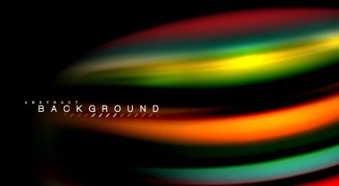 Dalga satırları sıvı gökkuşağı tarzı renk çizgili siyah arka plan üzerine soyut. Sunum, app duvar kağıdı, başlık sayfası veya poster için sanatsal illüstrasyon