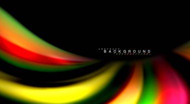 Dalga satırları sıvı gökkuşağı tarzı renk çizgili siyah arka plan üzerine soyut. Sunum, app duvar kağıdı, başlık sayfası veya poster için sanatsal illüstrasyon