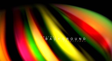 Dalga satırları sıvı gökkuşağı tarzı renk çizgili siyah arka plan üzerine soyut. Sunum, app duvar kağıdı, başlık sayfası veya poster için sanatsal illüstrasyon