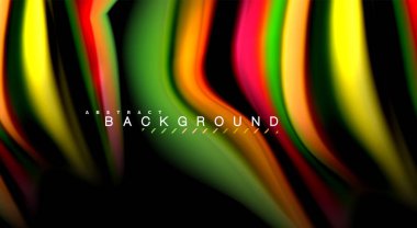 Dalga satırları sıvı gökkuşağı tarzı renk çizgili siyah arka plan üzerine soyut. Sunum, app duvar kağıdı, başlık sayfası veya poster için sanatsal illüstrasyon