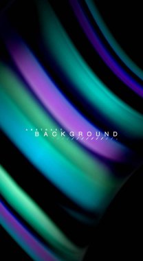 Dalga satırları sıvı gökkuşağı tarzı renk çizgili siyah arka plan üzerine soyut. Sunum, app duvar kağıdı, başlık sayfası veya poster için sanatsal illüstrasyon