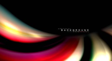 Dalga satırları sıvı gökkuşağı tarzı renk çizgili siyah arka plan üzerine soyut. Sunum, app duvar kağıdı, başlık sayfası veya poster için sanatsal illüstrasyon