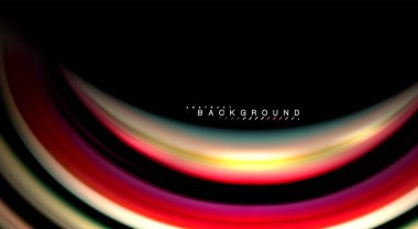 Dalga satırları sıvı gökkuşağı tarzı renk çizgili siyah arka plan üzerine soyut. Sunum, app duvar kağıdı, başlık sayfası veya poster için sanatsal illüstrasyon