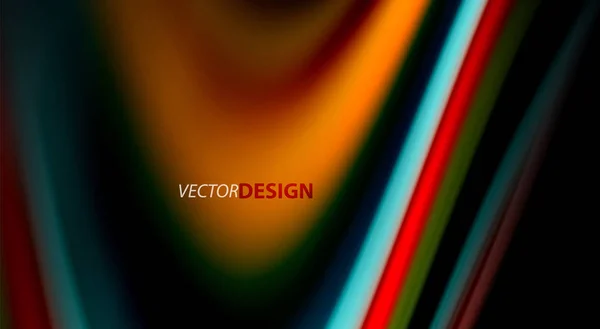 Fluidos colores del arco iris sobre fondo negro, líneas de onda vectorial y remolinos — Vector de stock