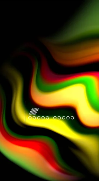 Абстрактні хвильові лінії рідкокристалічного стилю кольорові смуги на чорному тлі. Художня ілюстрація для презентації, шпалер, банерів або плакатів — стоковий вектор
