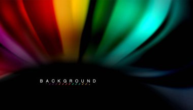 Siyah arkaplanda soyut dalga çizgileri sıvı gökkuşağı stili renk çizgileri