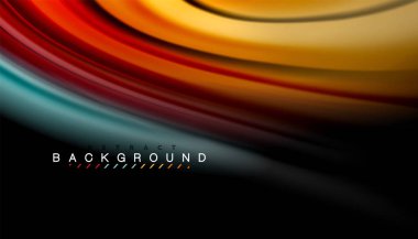 Siyah arkaplanda soyut dalga çizgileri sıvı gökkuşağı stili renk çizgileri