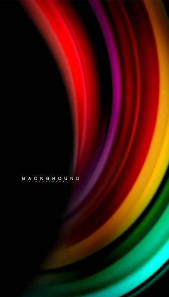 Líneas de onda abstractas fluidas rayas de color de estilo arco iris sobre fondo negro — Vector de stock