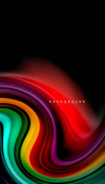 Abstrakte Wellenlinien im flüssigen Regenbogenstil Farbstreifen auf schwarzem Hintergrund — Stockvektor