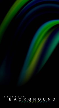 Sıvı gökkuşağı renkleri siyah arka plan üzerinde vektör dalga çizgiler ve kıvrımlar