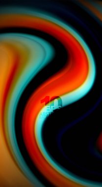 Sıvı gökkuşağı renkleri siyah arka plan üzerinde vektör dalga çizgiler ve kıvrımlar