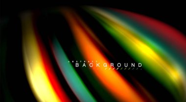 Dalga satırları sıvı gökkuşağı tarzı renk çizgili siyah arka plan üzerine soyut. Sunum, app duvar kağıdı, başlık sayfası veya poster için sanatsal illüstrasyon