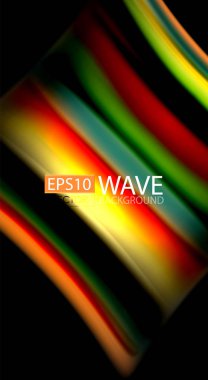 Dalga satırları sıvı gökkuşağı tarzı renk çizgili siyah arka plan üzerine soyut. Sunum, app duvar kağıdı, başlık sayfası veya poster için sanatsal illüstrasyon