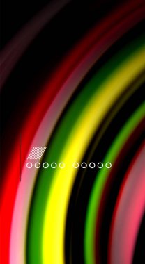 Dalga satırları sıvı gökkuşağı tarzı renk çizgili siyah arka plan üzerine soyut. Sunum, app duvar kağıdı, başlık sayfası veya poster için sanatsal illüstrasyon