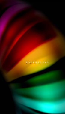 Siyah arkaplanda soyut dalga çizgileri sıvı gökkuşağı stili renk çizgileri