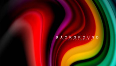 Siyah arkaplanda soyut dalga çizgileri sıvı gökkuşağı stili renk çizgileri