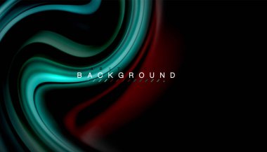 Siyah arkaplanda soyut dalga çizgileri sıvı gökkuşağı stili renk çizgileri